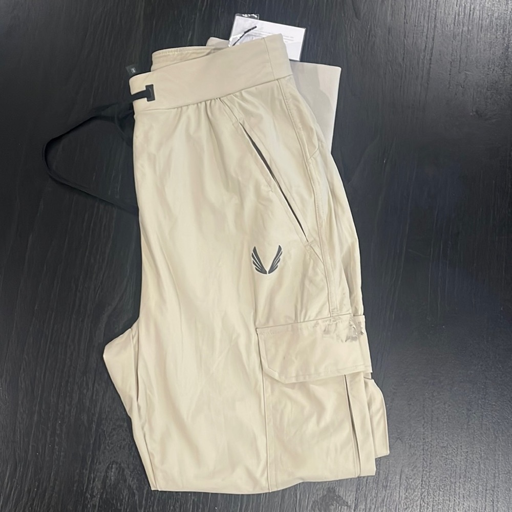 ASRV 0437 tetra-lite cargo high rib joggers in sand smoke